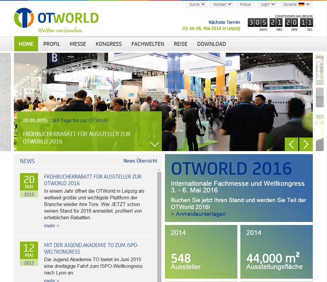 OTWorld-Startseite mit Nachrichten, Termin und Countdown zur nächsten Ausgabe