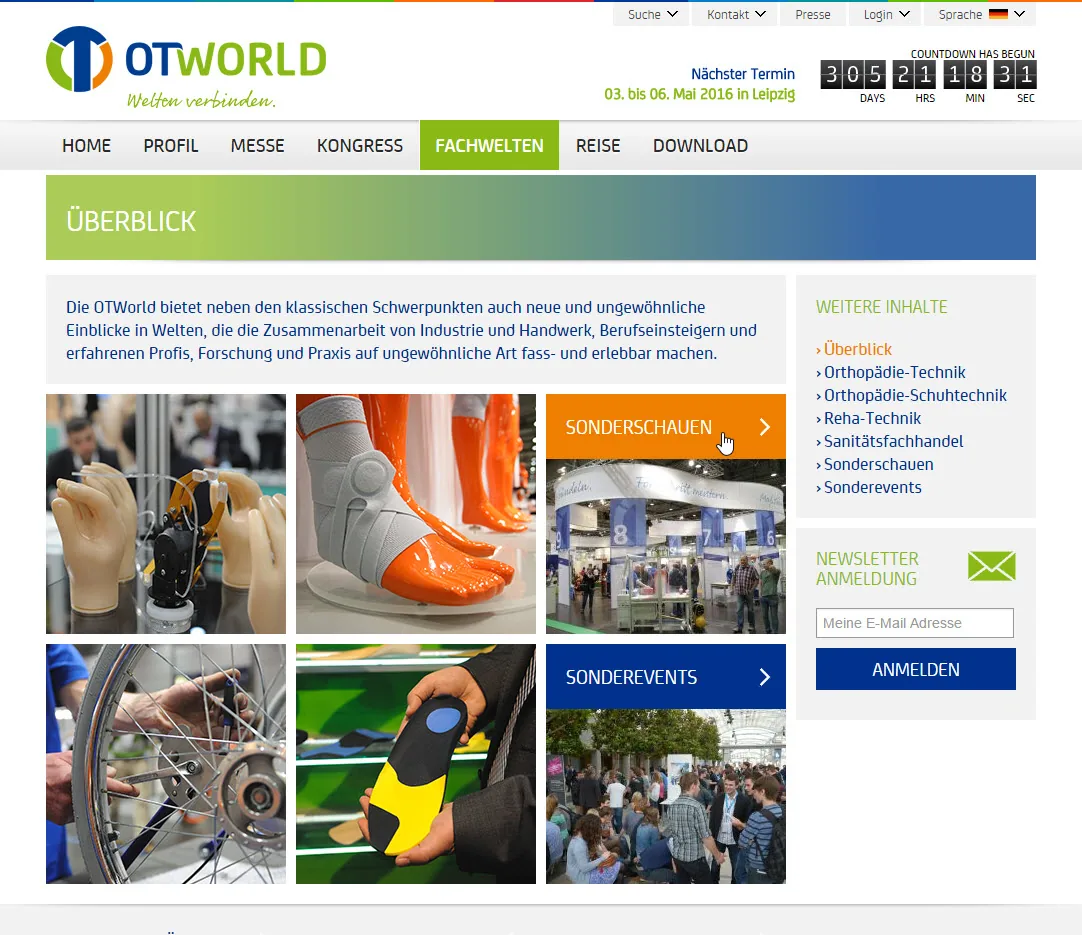 OTWorld: Übersicht der Fachwelten mit Sonderschauen und Sonderevents
