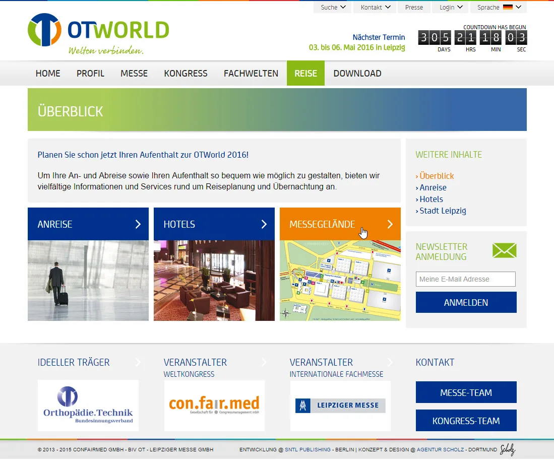 OTWorld: Reisebereich mit Anreise, Hotels und Plan des Messegeländes